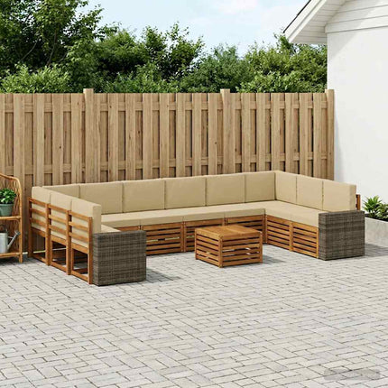 Utomhussoffset med kudde 11 pcs Naturlig och Beige Polyester