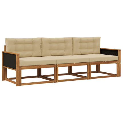 Utomhussoffset med kudde 3 pcs Naturlig och Beige