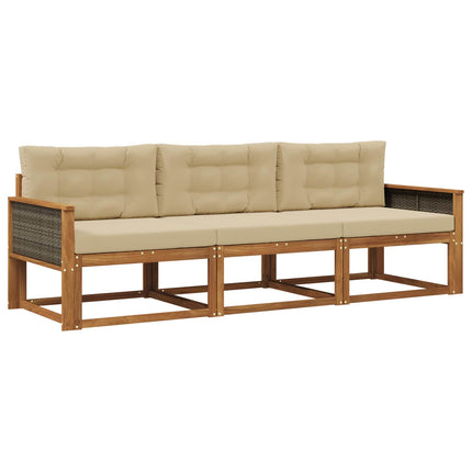 Utomhussoffset med kudde 3 pcs Naturlig och Beige