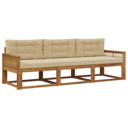 Utomhussoffset med kudde 3 pcs Naturlig och Beige