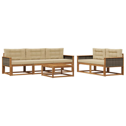 Utomhussoffset med kudde 6 pcs Naturlig och Beige