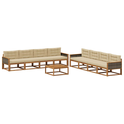 Utomhussoffset med kudde 9 pcs Naturlig och Beige