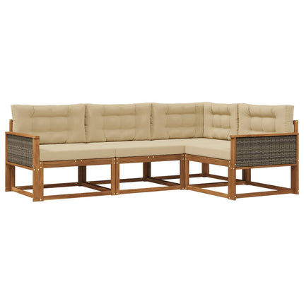 Utomhussoffset med kudde 4 pcs Naturlig och Beige