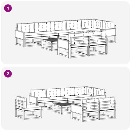 Utomhussoffset med kudde 9 pcs Naturlig och Ljusgrå
