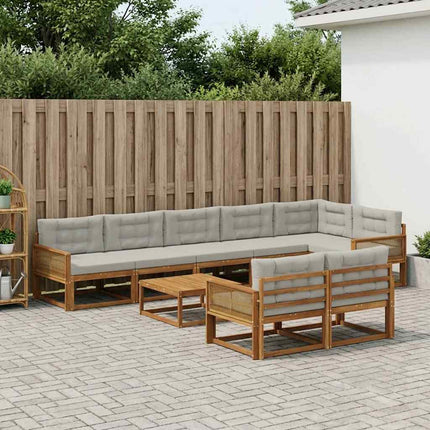 Utomhussoffset med kudde 9 pcs Naturlig och Ljusgrå