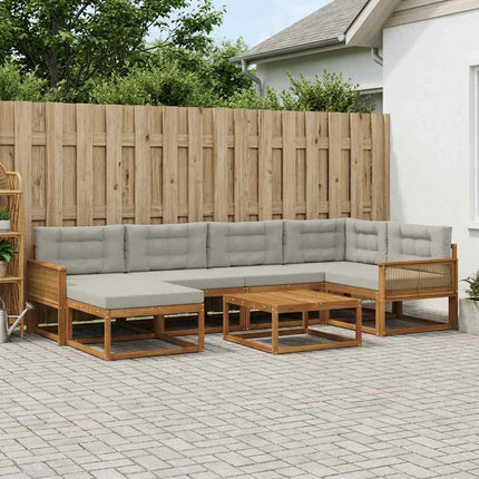Utomhussoffset med kudde 7 pcs Naturlig och ljusgrå