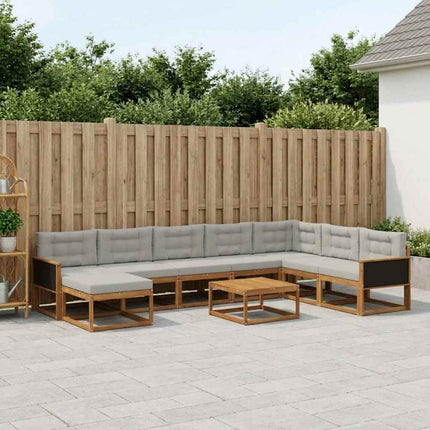 Utomhussoffset med kudde 9 pcs Naturlig och ljusgrå
