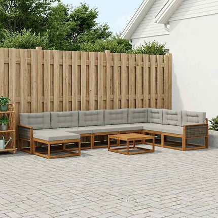 Utomhussoffset med kudde 9 pcs Naturlig och ljusgrå