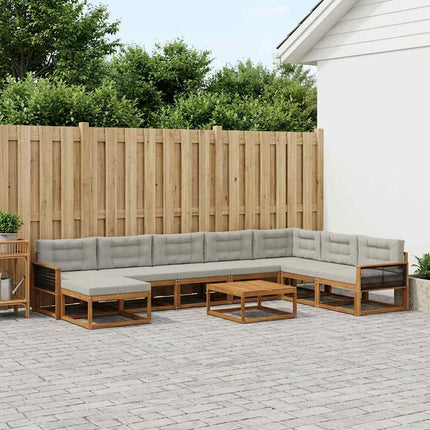 Utomhussoffset med kudde 9 pcs Naturlig och ljusgrå