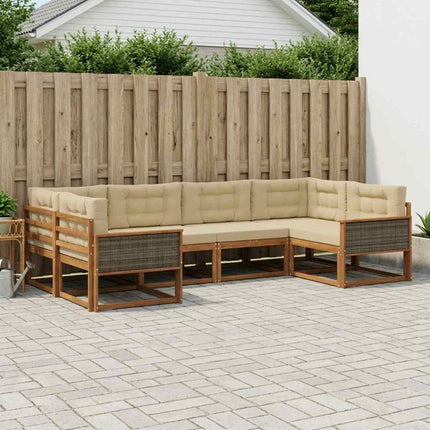 Utomhussoffset med kudde 6 pcs Naturlig och Beige