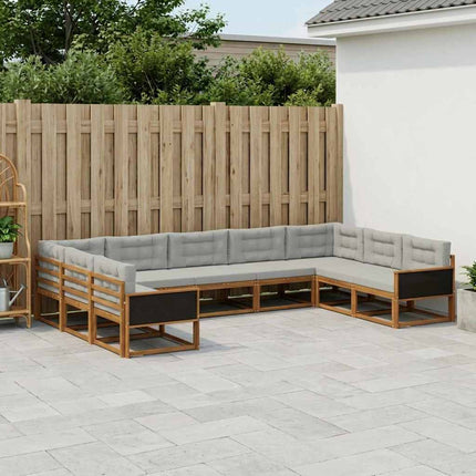 Utomhussoffset med kudde 9 pcs Naturlig och ljusgrå