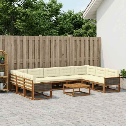 Utomhussoffset med kudde 10 pcs Naturlig och Grädde