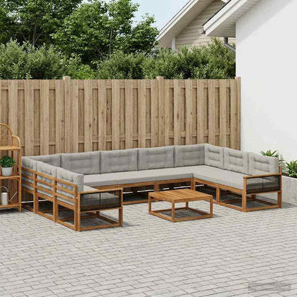 Utomhussoffset med kudde 10 pcs Naturlig och ljusgrå