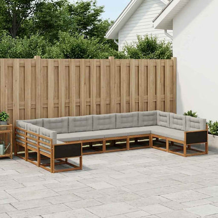 Utomhussoffset med kudde 10 pcs Naturlig och ljusgrå