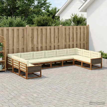 Utomhussoffset med kudde 10 pcs Naturlig och Grädde