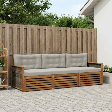 Utomhussoffset med kudde 3 pcs Naturlig och ljusgrå