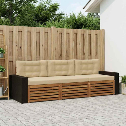 Utomhussoffset med kudde 3 pcs Naturlig och Beige Polyester