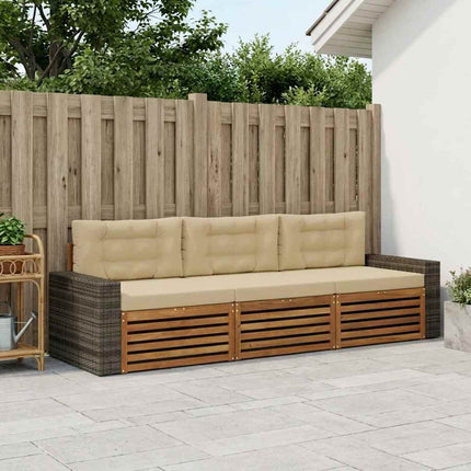 Utomhussoffset med kudde 3 pcs Naturlig och Beige Polyester