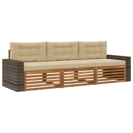 Utomhussoffset med kudde 3 pcs Naturlig och Beige Polyester