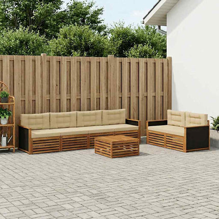 Utomhussoffset med kudde 7 pcs Naturlig och Beige Polyester