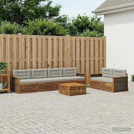 Utomhussoffset med kudde 7 pcs Naturlig och ljusgrå