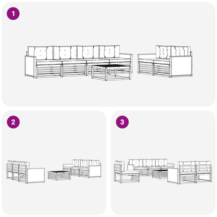Utomhussoffset med kudde 7 pcs Naturlig och ljusgrå