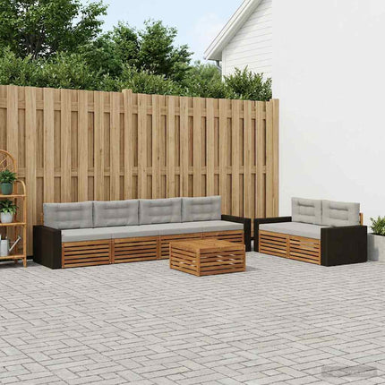 Utomhussoffset med kudde 7 pcs Naturlig och ljusgrå Polyester