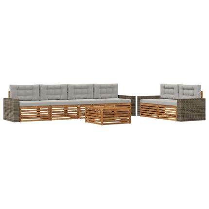 Utomhussoffset med kudde 7 pcs Naturlig och ljusgrå Polyester