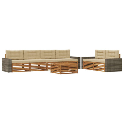 Utomhussoffset med kudde 7 pcs Naturlig och Beige Polyester