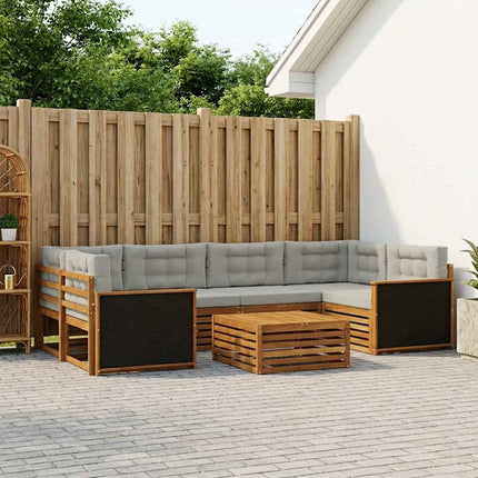 Utomhussoffset med kudde 7 pcs Naturlig och ljusgrå Polyester