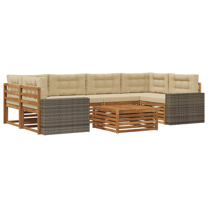 Utomhussoffset med kudde 7 pcs Naturlig och Beige Polyester