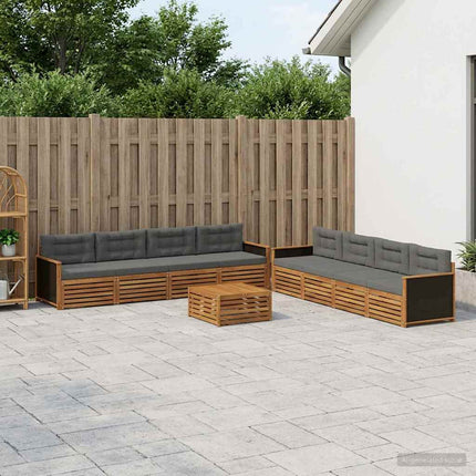 Utomhussoffset med kudde 9 pcs Naturlig och Antracit Polyester