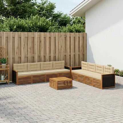 Utomhussoffset med kudde 9 pcs Naturlig och Beige Polyester