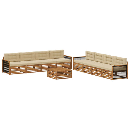 Utomhussoffset med kudde 9 pcs Naturlig och Beige