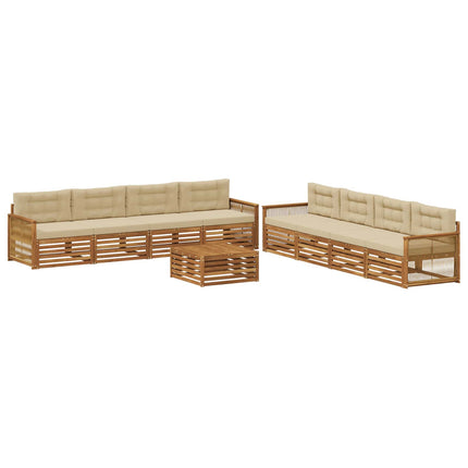 Utomhussoffset med kudde 9 pcs Naturlig och Beige