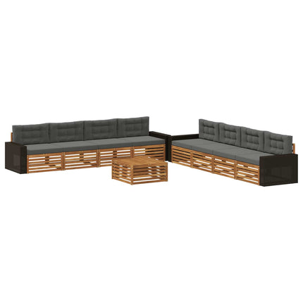 Utomhussoffset med kudde 9 pcs Naturlig och Antracit Polyester