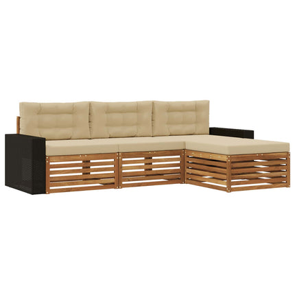 Utomhussoffset med kudde 4 pcs Naturlig och Beige Polyester