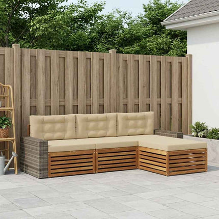 Utomhussoffset med kudde 4 pcs Naturlig och Beige Polyester