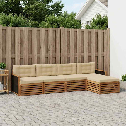 Utomhussoffset med kudde 5 pcs Naturlig och Beige Polyester