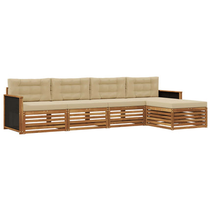 Utomhussoffset med kudde 5 pcs Naturlig och Beige Polyester