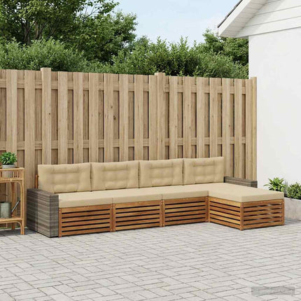 Utomhussoffset med kudde 5 pcs Naturlig och Beige Polyester
