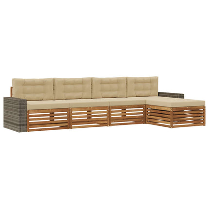 Utomhussoffset med kudde 5 pcs Naturlig och Beige Polyester