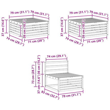Utomhussoffset 6 pcs Naturlig 79 x 79 x 37 cm Massivt Akaciaträ