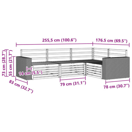 Utomhussoffset 4 pcs Naturlig 255,5 x 176,5 x 73 cm