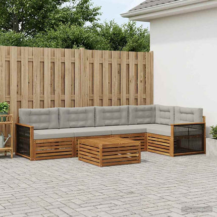 Utomhussoffset med kudde 6 pcs Naturlig och ljusgrå