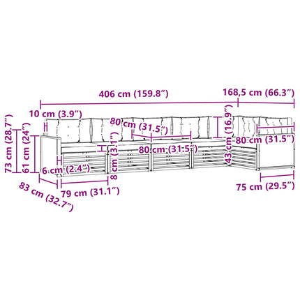 Utomhussoffset 6 pcs Naturlig och Antracit 406 x 168,5 x 73 cm