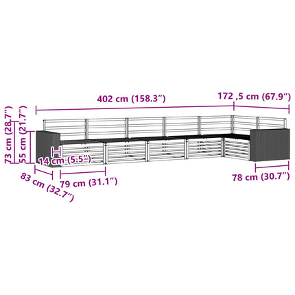 Utomhussoffset 6 pcs Naturlig 402 x 172,5 x 73 cm