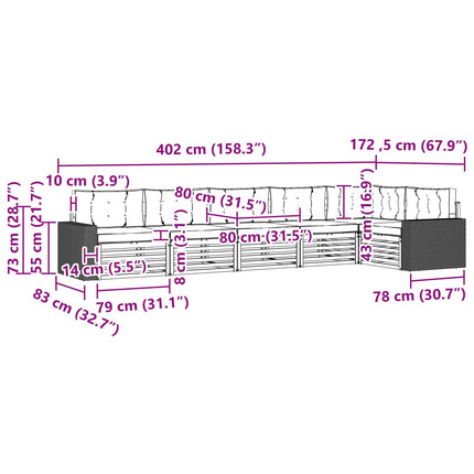 Utomhussoffset 6 pcs Naturlig och Grädde 402 x 172,5 x 73 cm