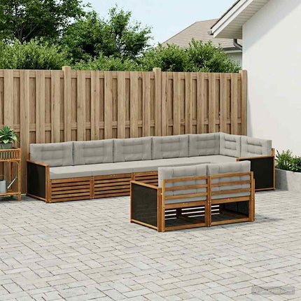 Utomhussoffset med kudde 8 pcs Naturlig och ljusgrå