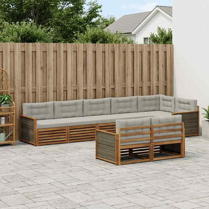 Utomhussoffset med kudde 8 pcs Naturlig och ljusgrå